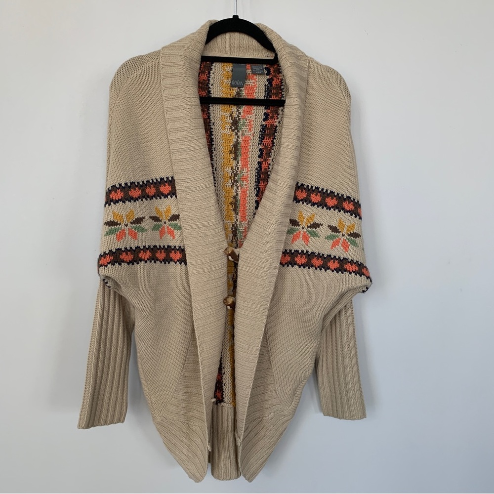 Quinn Tan Artful Cardigan Sweater (Size M) GREAT for spring and Summer evenings!